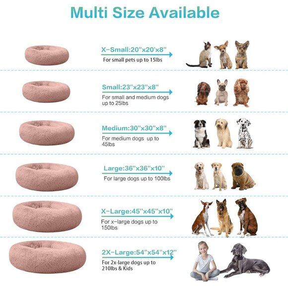 Calming Dog Bed Plush Donut Comfy Cuddler Faux Fur Washable Multiple Sizes S-XXL - Picture 5 of 6